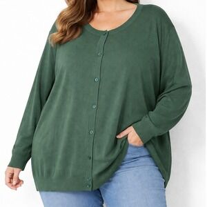 Woman Within Plus Size 5X Green Button Front Cardigan Sweater 38 40 Cotton